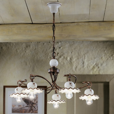 ROMA C403/5LA FERROLUCE Chandelier with 5 lights in Ceramic Decorated Rustic Style