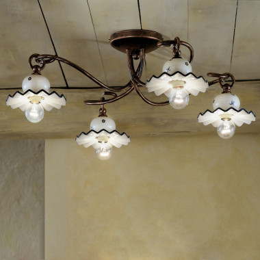 ROMA C404/4PL FERROLUCE Lámpara de techo con 4 luces en cerámica decorada estilo rústico