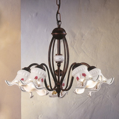 CHIETI FERROLUCE C168-5LA Lámpara de araña con 5 luces en cerámica decorada de estilo rústico