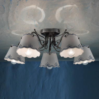RAVENNA FERROLUCE C924PL 5-light ceiling lamp Rustica ceramic decorated
