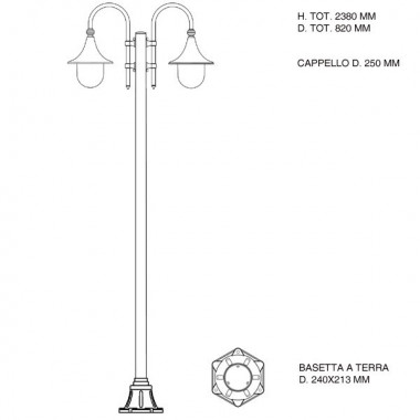 DIONE NERO Palo Lampione in Alluminio Lampada per Esterno Giardino 1906A-1-2LUCI Liberti Lamp