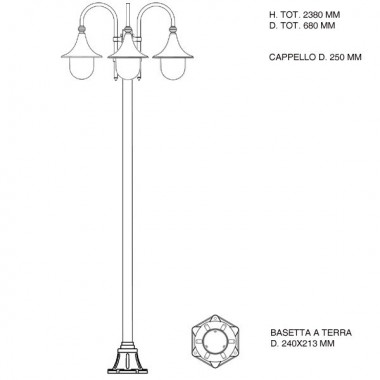 DIONE NERO Palo Lampione in Alluminio per Esterno Giardino 1906A3L Liberti Lamp