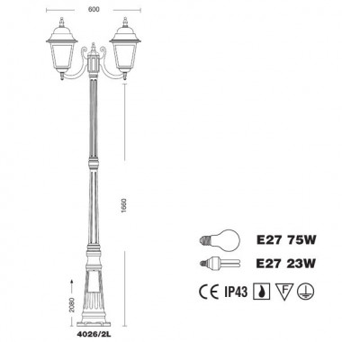 ATHENA Pole Street Light 2 Leuchten Klassische Außenbeleuchtung