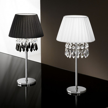PAOLINA di Antea Luce, Lampada Abat Jour Design con Paralume Plisse Bianco Nero e Cristalli