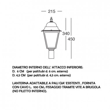 ATHENA Lanterna con Attacco per Palo Esistente Illuminazione Esterno Giardino
