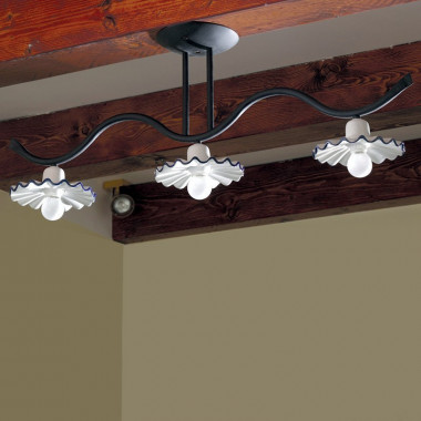 GIULIA Plafoniera  Lampada da soffitto Rustica Ferro Ceramica Decorata a mano, illuminazione cucina taverna