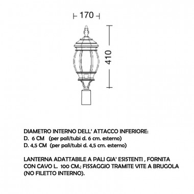 Linterna ENEA con accesorio para la iluminación de jardín exterior con poste existente