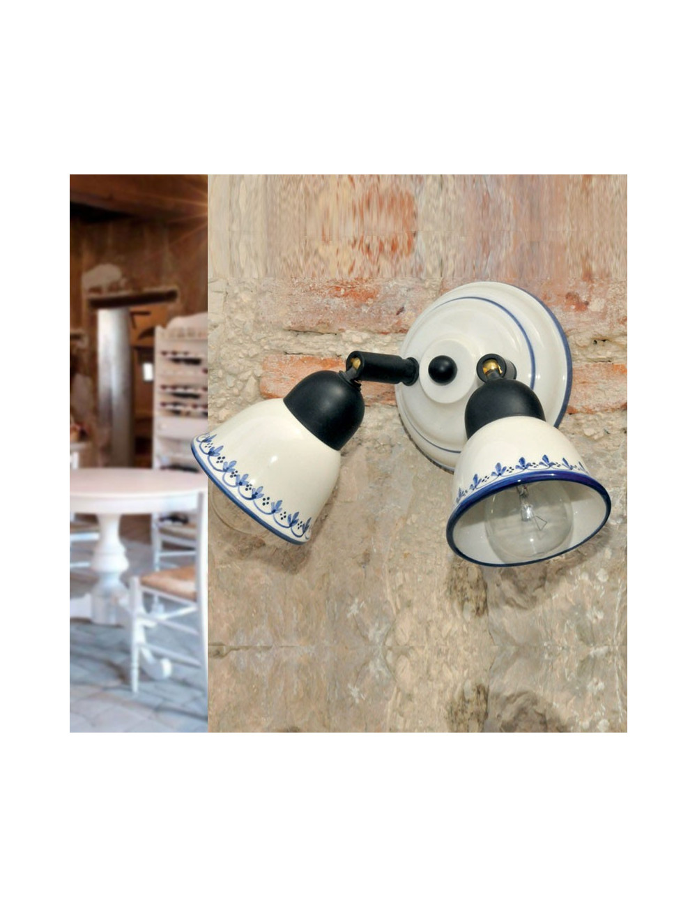 KILA Applique da parete Doppio Spot Orientabile Ceramica Decorata stile classico rustico