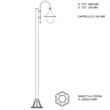 DIONE NERO Palo Lampione in Alluminio Lampada per Esterno Giardino 1906A-1-2LUCI Liberti Lamp