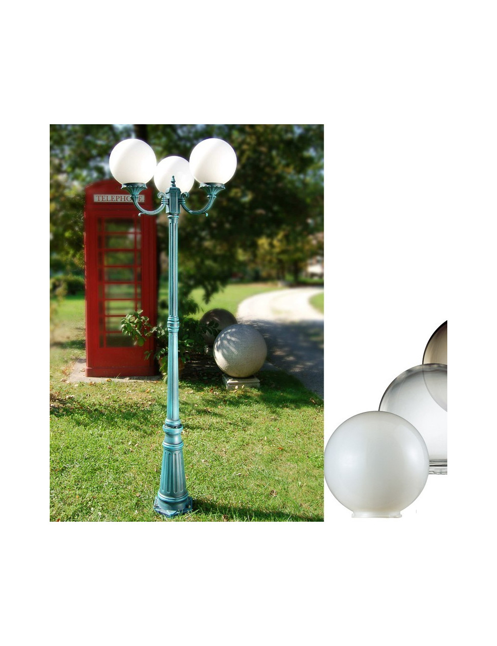 ORIONE S25 Pole Street lampe avec 2 ou 3 lumières Sphere Globe d25  Éclairage de jardin extérieur