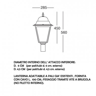 ATHENA GRANDE quadratische Laterne mit Aufsatz für bestehende Mast-Gartenbeleuchtung im Freien