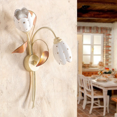 TULIPANO Wall Lamp in Wrought Iron and Pottery Rustic Country