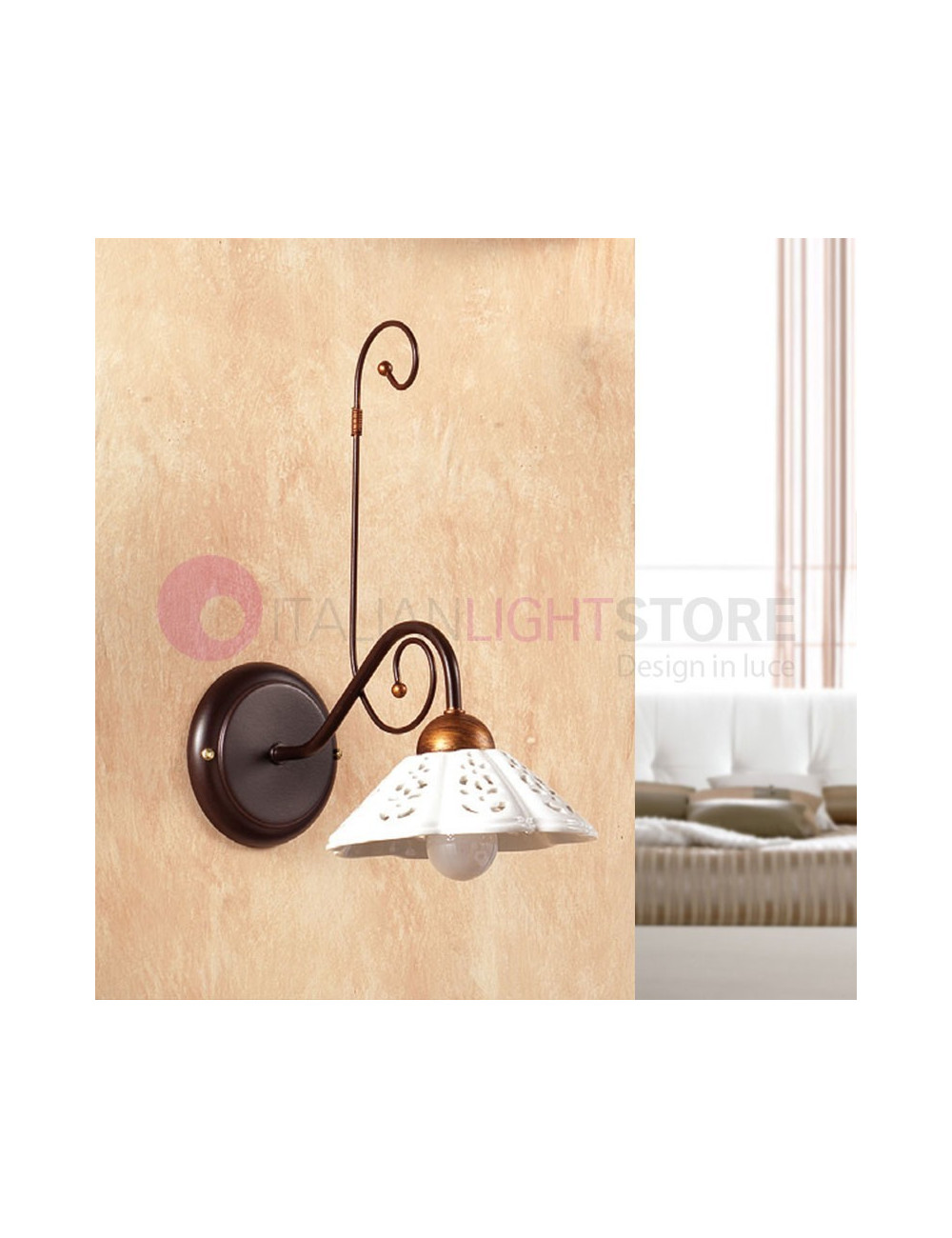 CALCINAIA Wall Lamp Sconce Ceramic, Wrought Iron and Rustic Country - Ceramiche Borso