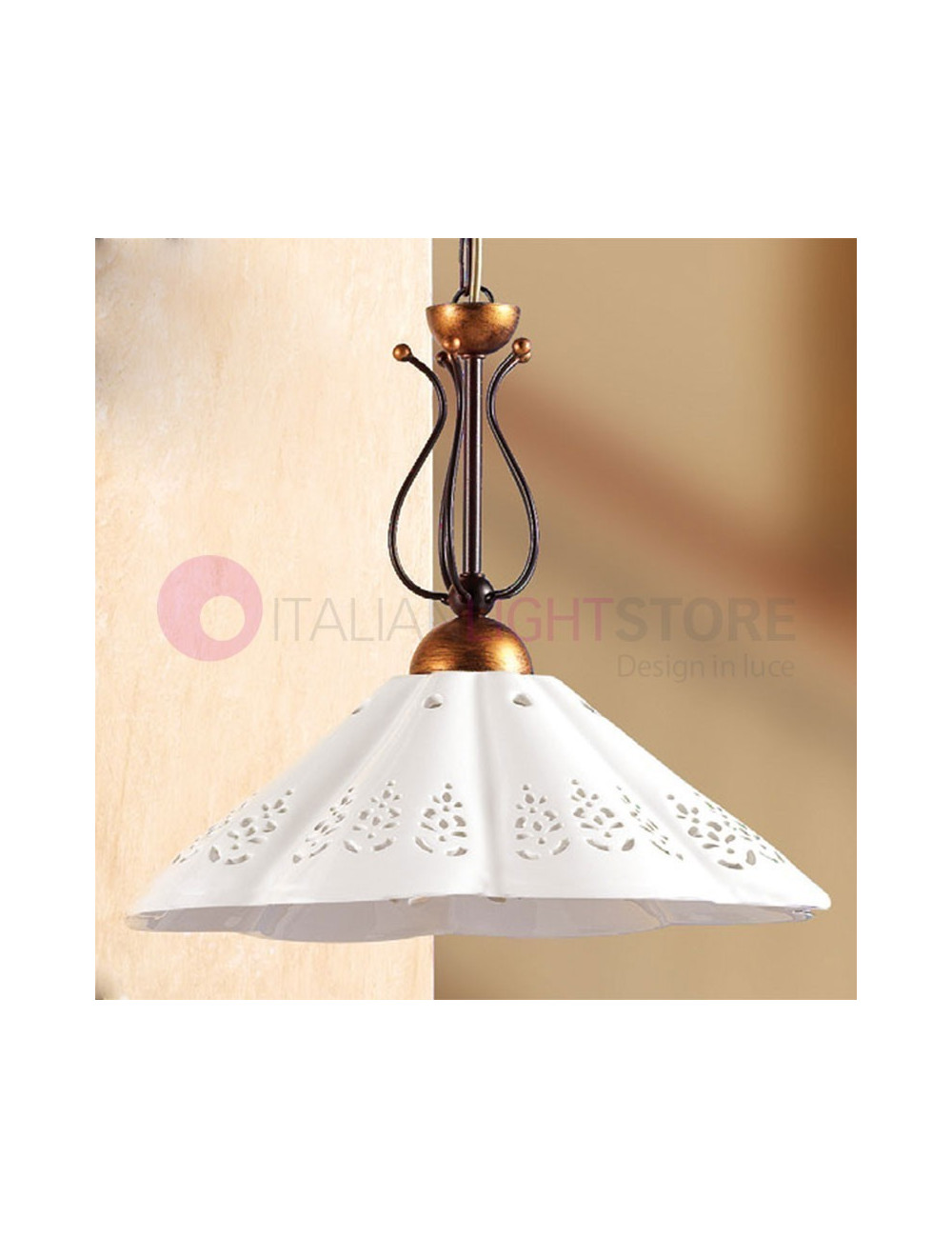 CALCINAIA Suspension d. 39 Ceramic and Wrought Iron Rustic Country - Ceramiche Borso