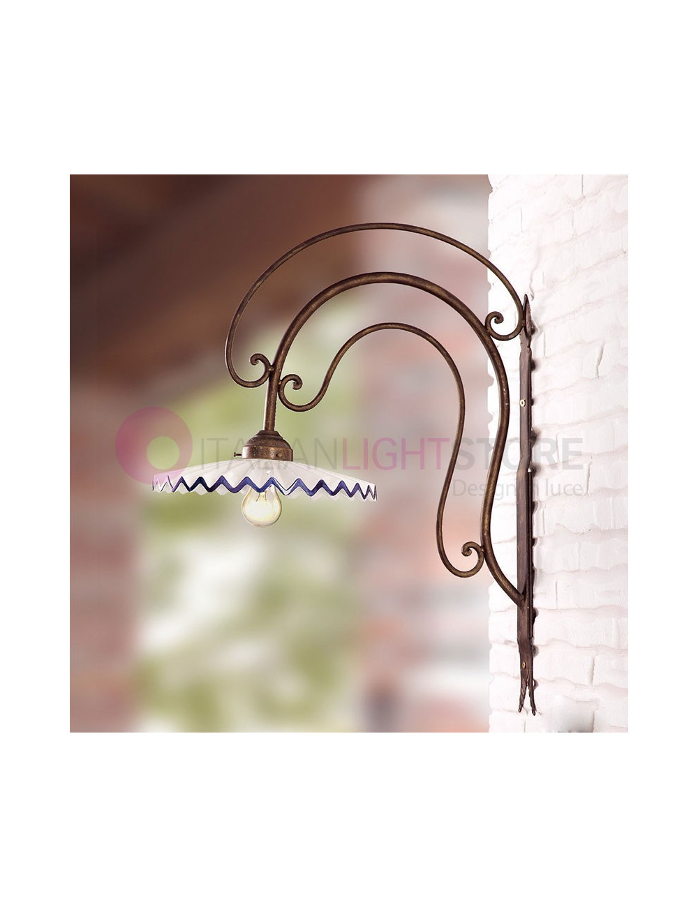 CASCINA Applique Lampada a Parete in Ferro Battuto e Ceramica d.28 Rustica Country - Ceramiche Borso