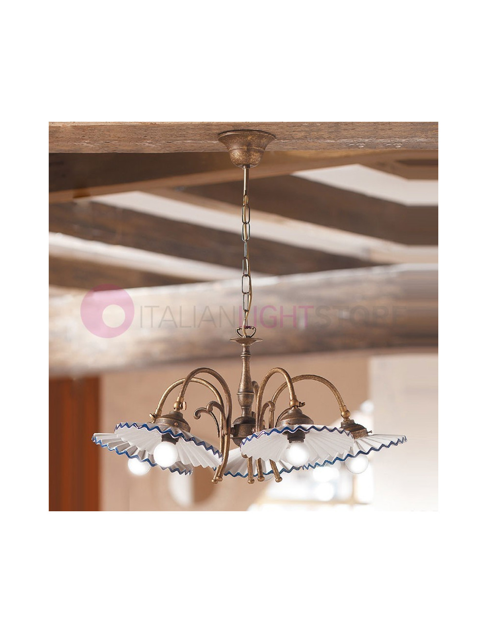 CASCINA Suspension Keramik und Messing in 5 led-leuchten Rustikale Country - Ceramiche Borso