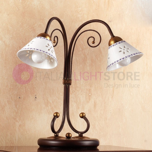 MASSAROSA Lámpara de Mesa con 2 Luces de Cerámica y Hierro Forjado Rústico País - Ceramiche Borso