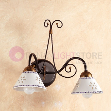 MASSAROSA Wall Lamp 2-Bulb Metal and Ceramic Traditional Design- Ceramiche Borso