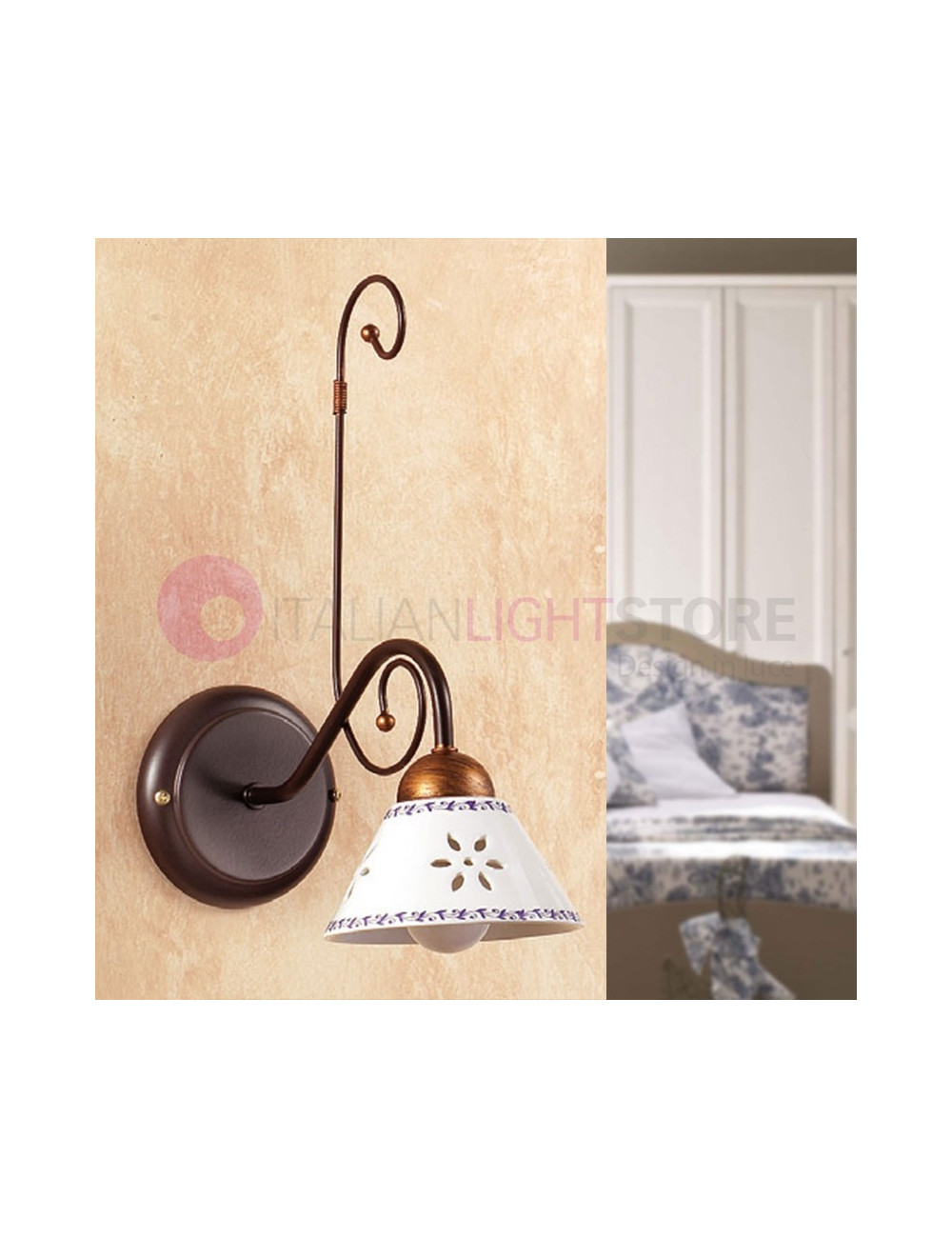 MASSAROSA Wall Lamp Metal and Ceramic Traditional Design - Ceramiche Borso