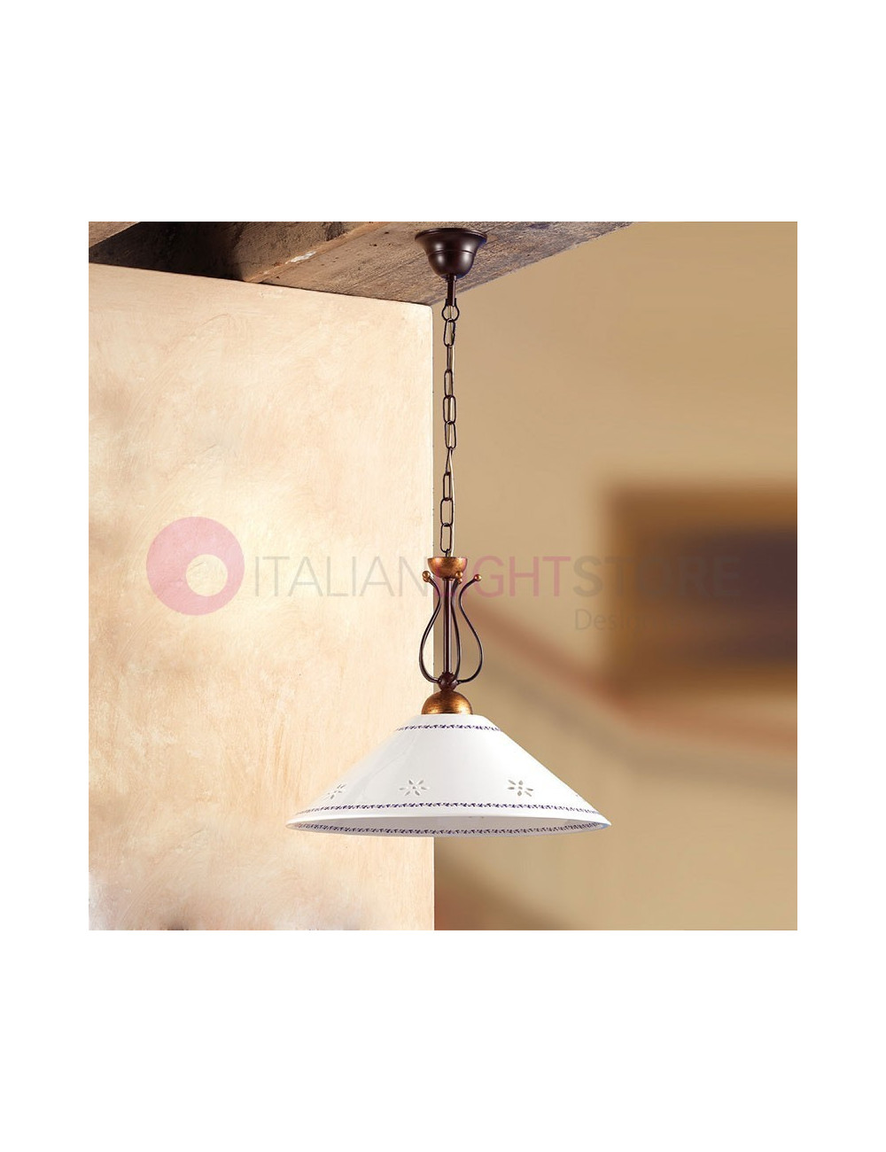 MASSAROSA Lampadario in Ceramica e Ferro Battuto Rustico Country - Ceramiche Borso