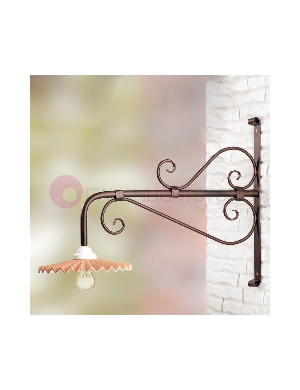 BORGHETTO Wall Lamp Outdoor Wrought Iron and Ceramic P. 70 - Ceramiche Borso