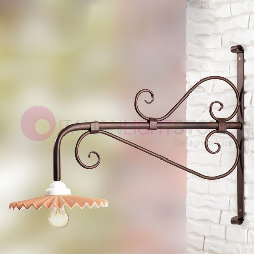 BORGHETTO Wall Lamp Outdoor Wrought Iron and Ceramic P. 70 - Ceramiche Borso