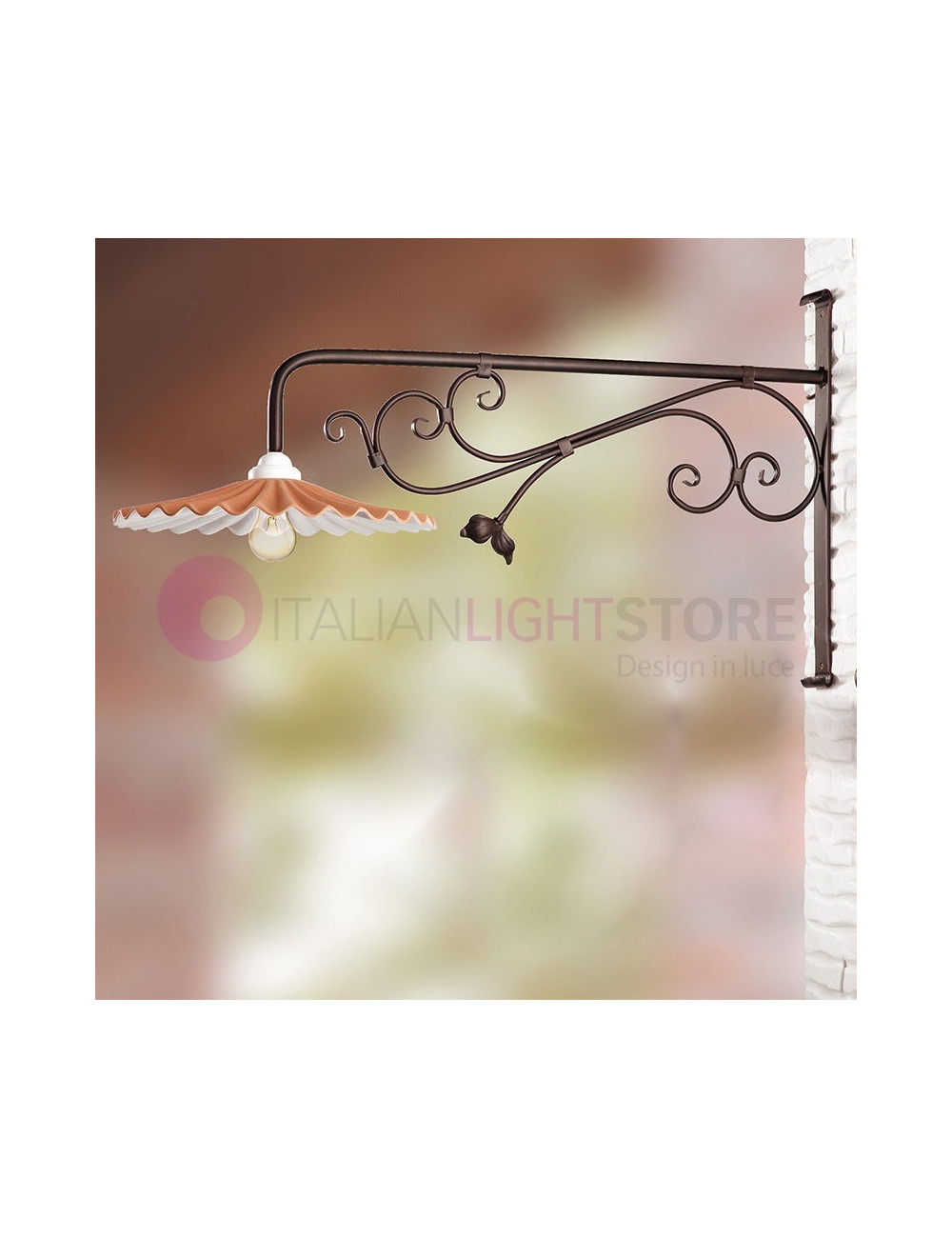 BORGHETTO Wall Lamp Outdoor Wrought Iron and Ceramic P. 101 - Ceramiche Borso