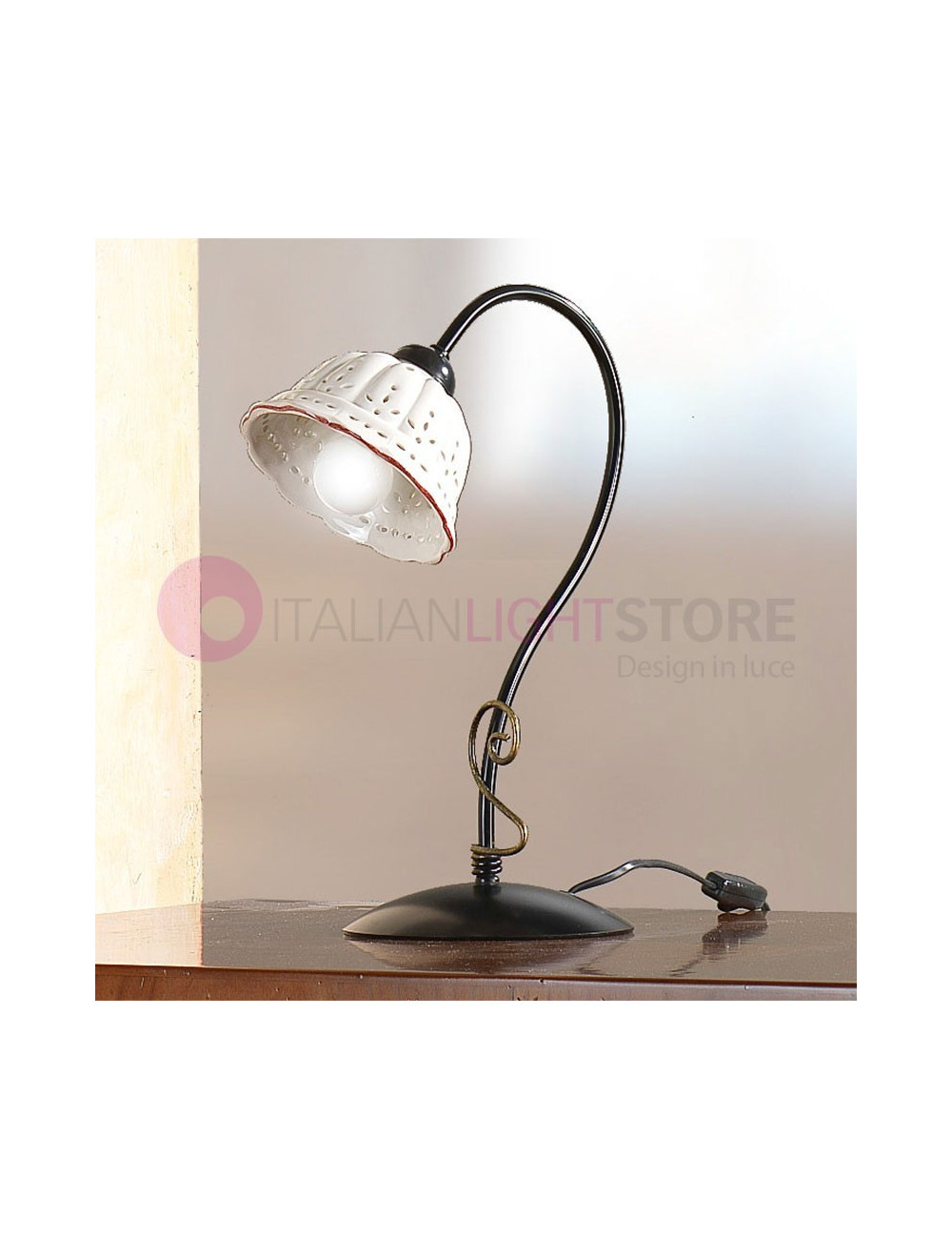 TAVERNELLE Table Lamp in Wrought Iron and Pottery Rustic Country - Ceramiche Borso