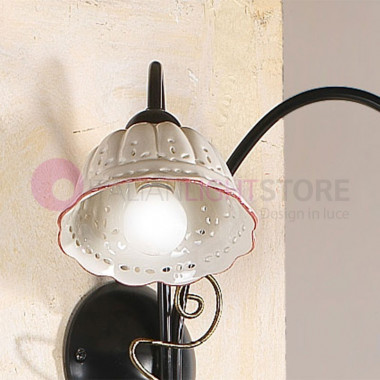 TAVERNELLE Applique Wall Lamp 2 lights in Wrought Iron and Rustic Ceramics - Ceramiche Borso