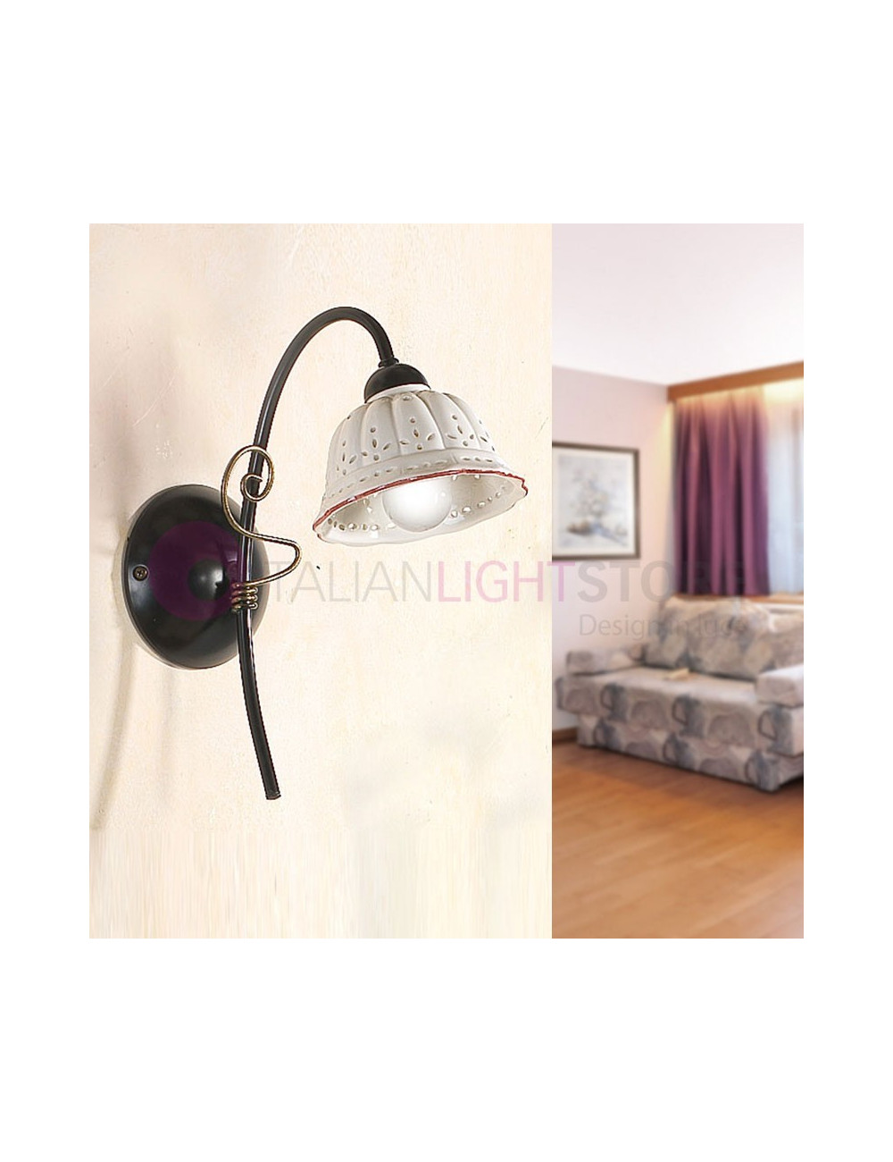 TAVERNELLE Applique Wall Lamp Wrought Iron and Rustic Ceramics - Ceramiche Borso TAVERNELLE Applique Wall Lamp Wrought Iron and Rustic Ceramics - Ceramiche Borso