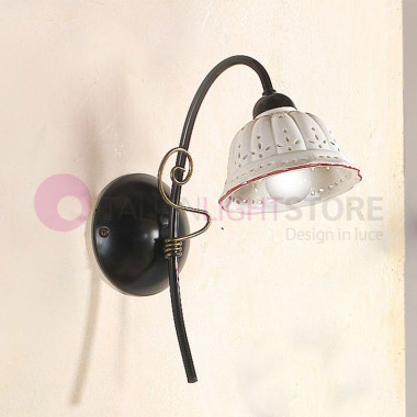 TAVERNELLE Applique Wall Lamp Wrought Iron and Rustic Ceramics - Ceramiche Borso