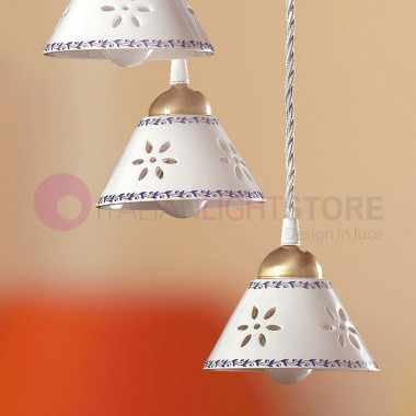 MASSAROSA  Suspension rustique à 3 lampes reglables céramique cone blanc rustique campagne - Ceramiche Borso