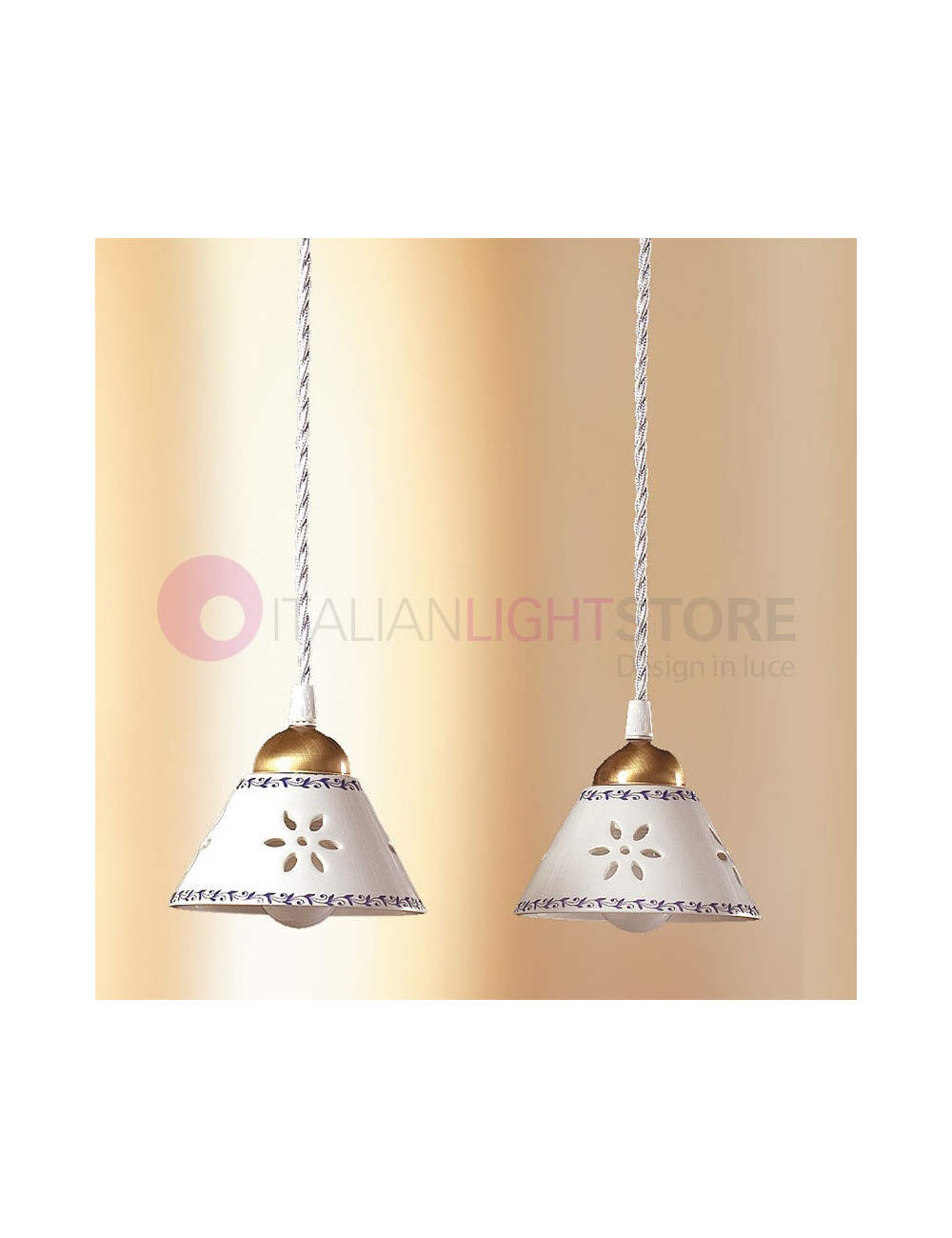 MASSAROSA Suspension rustique à 2 lampes cônes céramique rustique campagnard- Ceramiche Borso