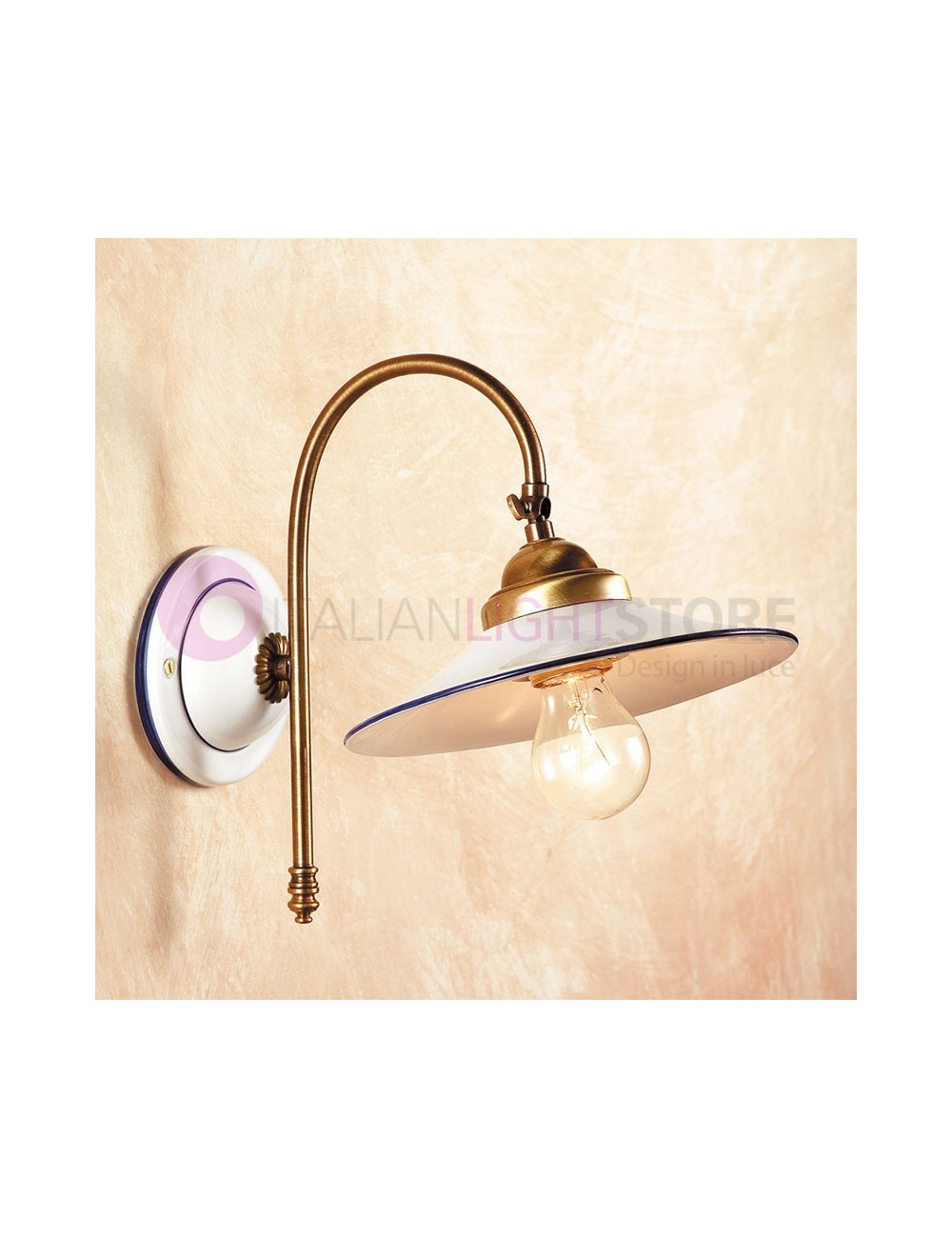 CECINA Wall Lamp Sconce Ceramic and Brass Rustic-Style Country - Ceramiche Borso