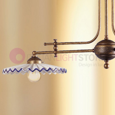 CASCINA Gimbal Suspension 2 Lights Ceramic Brass Rustic Country - Ceramiche Borso