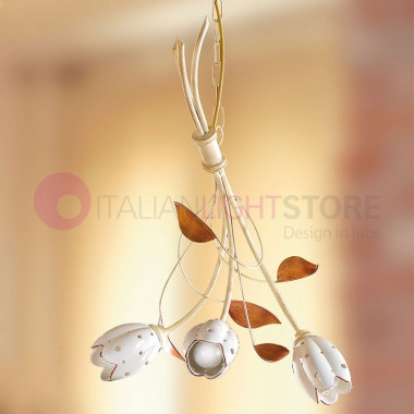 TULIP Chandelier in Wrought Iron and Pottery Rustic Country - Ceramiche Borso