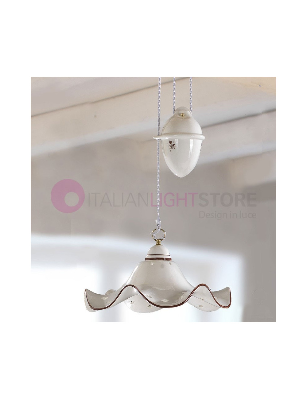 POGGIBONSI Pendant lamp pulley system hand-made italian ceramic