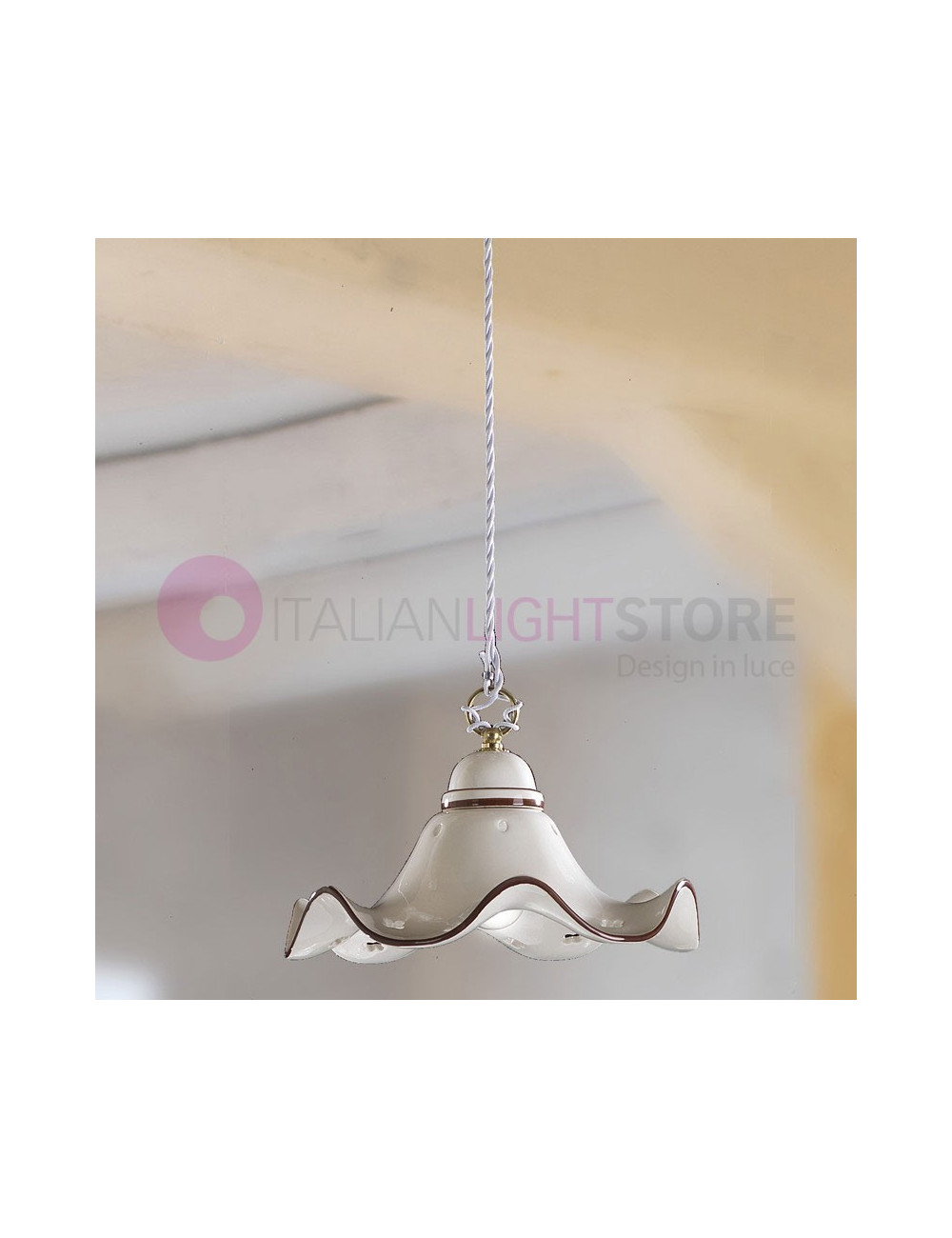 POGGIBONSI Suspension luminaire cuisine céramique ondulée ajourée blanc rustique - Ceramiche Borso