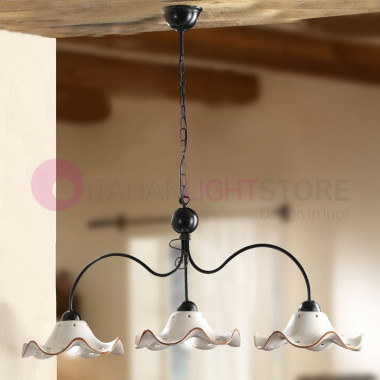 POGGIBONSI Chandelier Rustic Pendant Lamp in Iron and  Hand-made Ceramics - Ceramiche Borso