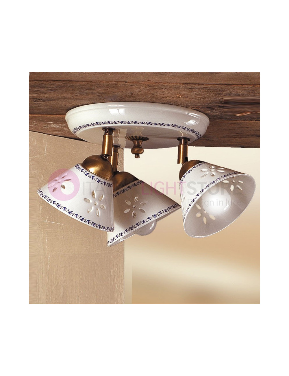 MASSAROSA Ceiling Lamp with 3 Adjustable Spotlights in Decorated Ceramic - Ceramiche Borso