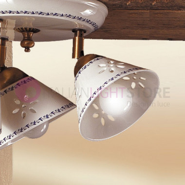 MASSAROSA Ceiling Lamp with 3 Adjustable Spotlights in Decorated Ceramic - Ceramiche Borso
