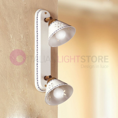 MASSAROSA Ceiling or Wall Lamp with 2 Adjustable Spotlights in Italian decorated Ceramic - Ceramiche Borso