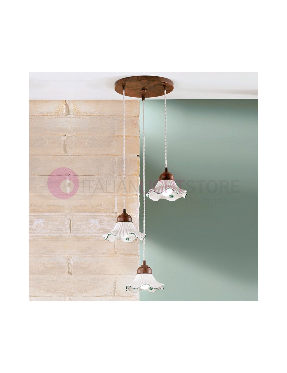 ANNA Lampada a Sospensione a 3 Luci in Ceramica Stile Rustico