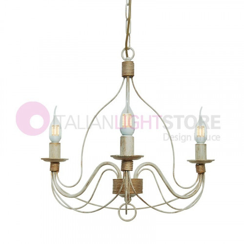 Rustic iron chandelier 3 lights WHITE