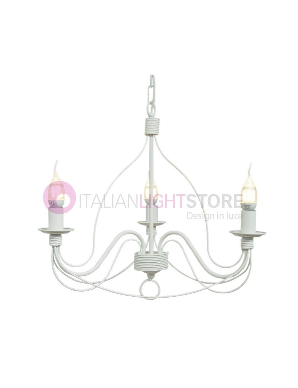 Rustic iron chandelier 3 lights WHITE