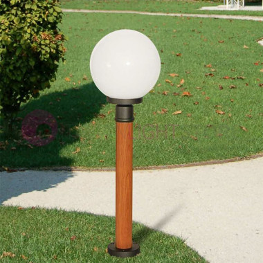 FOCUS Pole Wood Effect Lamp Outdoor Garden Sfera Globo d.25