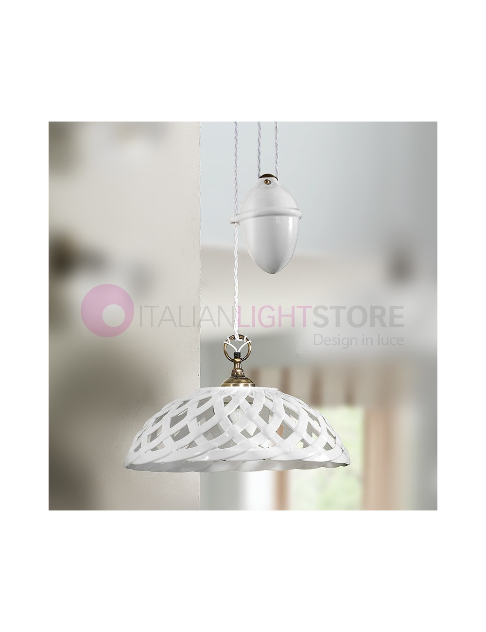 VIGNANOVA Lampadario Saliscendi Ceramica Ottone Country | Ceramiche Borso