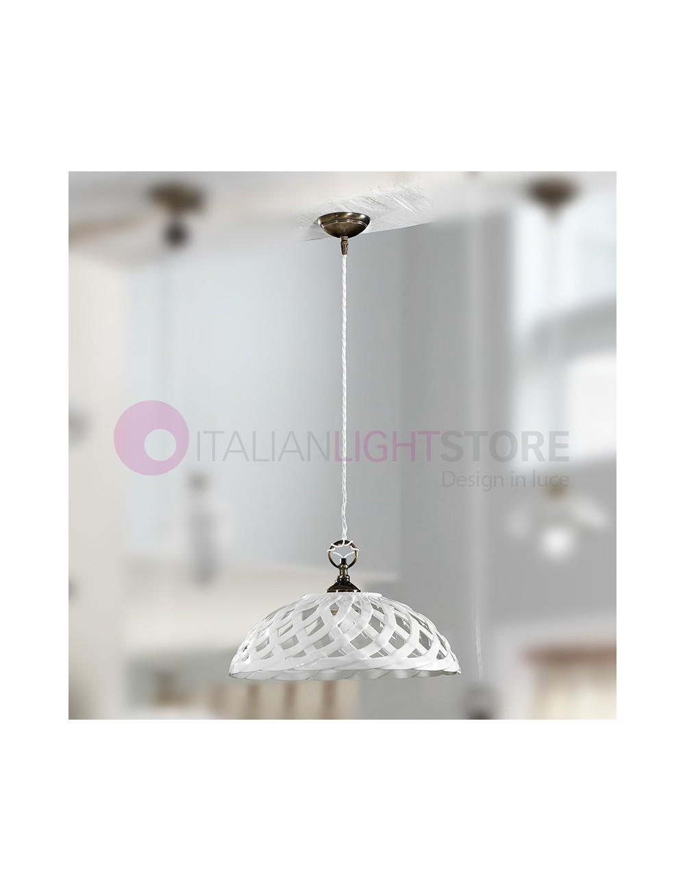 VIGNANOVA Lampadario D. 42 Ceramica e Ottone Country | Ceramiche Borso