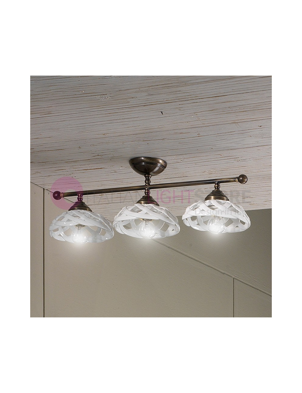 VIGNANOVA Ceiling light with 3 Lights, Ceramic Brass Rustic Country | Ceramiche Borso