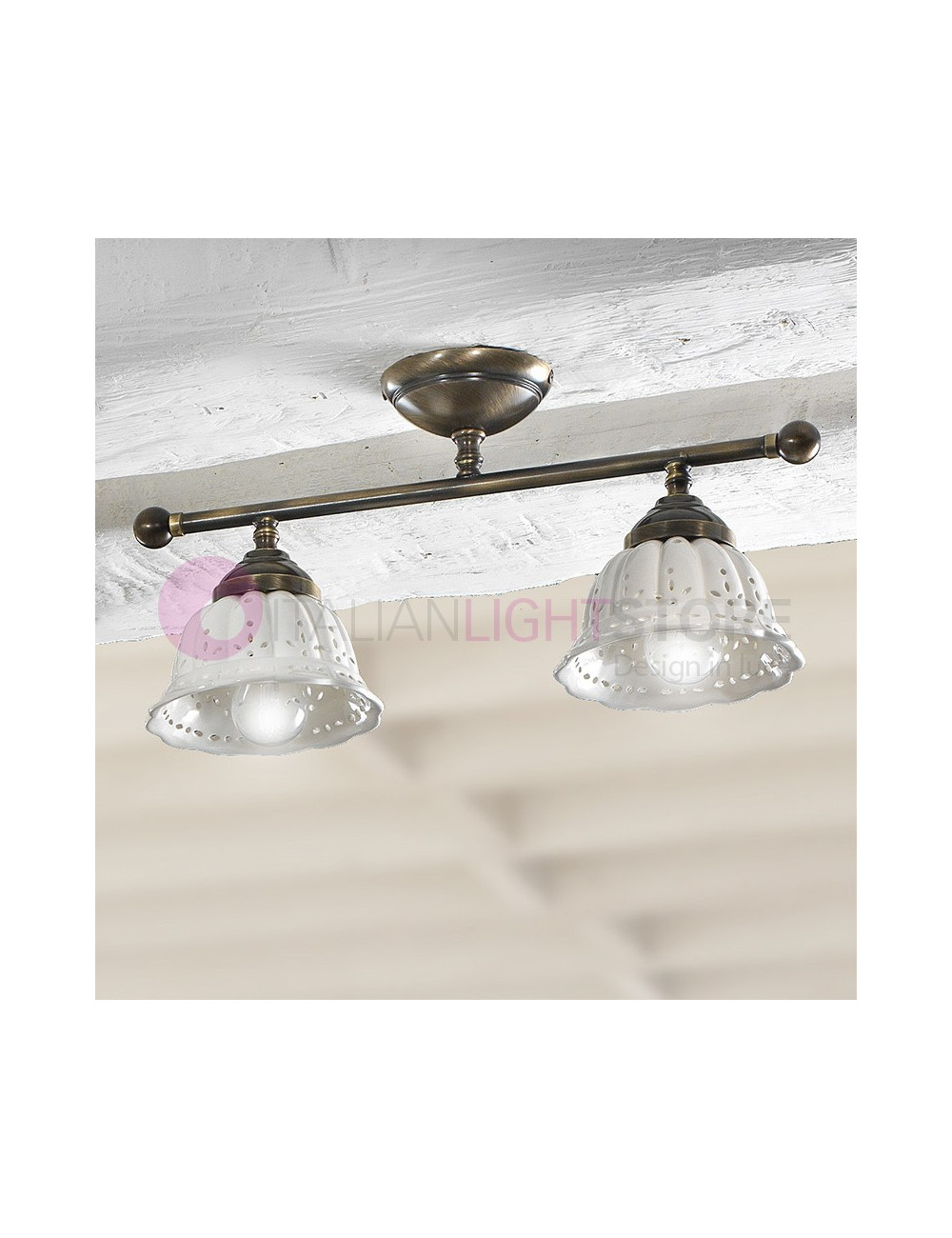 LOGGIA Ceiling light 2 Lights Ceramic Brass Rustic Country | Ceramiche Borso